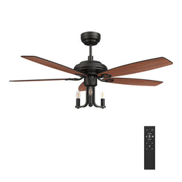 HUNTLEY 52 inch 5-Blade Vintage Candelabra best Ceiling Fan with Light & Remote Control - Black/Brown Wood & Rosewood (Reversible Blades)