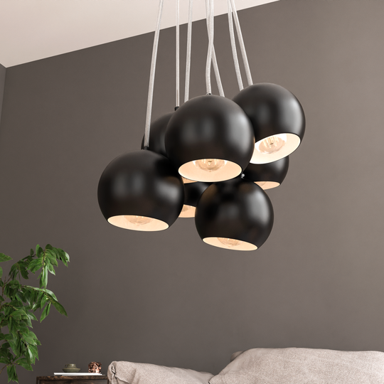 7-Light Chandelier Light Fixture, E12 Base, Iron Black Finish, Globe Pendant