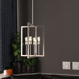 4 light Farmhouse style Foyer Chandelier, Lighting for Dining Room, E26 Base, Brushed Nickel/Oil Rubbed Bronze Finish