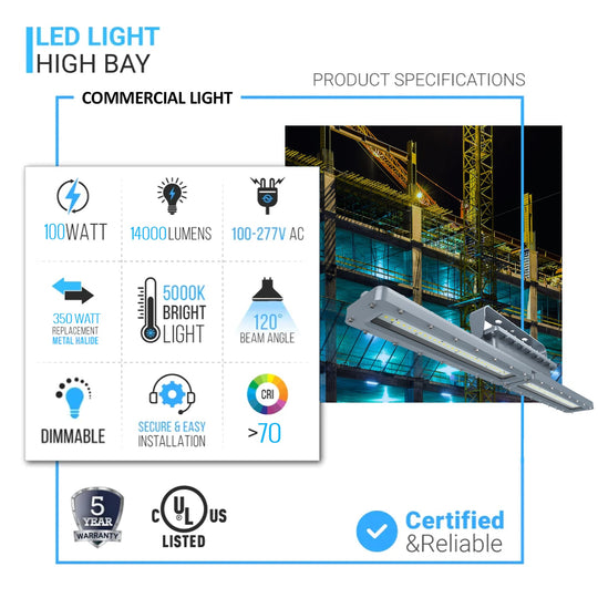 LED Explosion Proof Light, I Series, 5000K, LM5600, Dimmable, 100-277V, 120° beam angle, 70CRI 100W