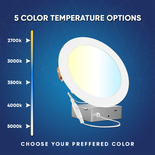 4" 9W LED Slim Panel Recessed Ceiling Light CCT 2700k 3000K 3500K 4000K 5000K, with Junction Box, Round