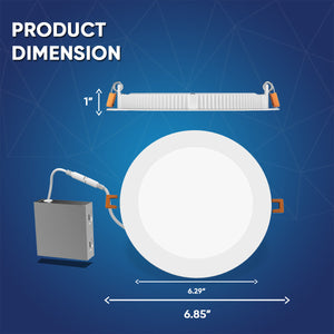 6" 12W LED Slim Panel Recessed Ceiling Light CCT 2700k 3000K 3500K 4000K 5000K, with Junction Box, Round