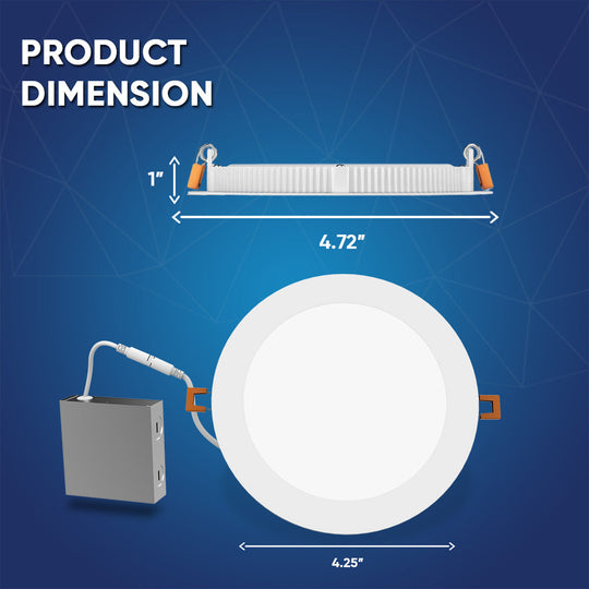 4" 9W LED Slim Panel Recessed Ceiling Light CCT 2700k 3000K 3500K 4000K 5000K, with Junction Box, Round