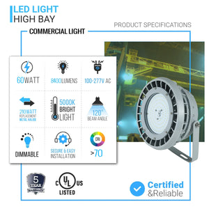 60 Watt LED Explosion Proof Round High Bay Light, B Series, Dimmable, 5000K, 8400LM, AC100-277V, IP66, Hazardous Location Lighting Fixtures