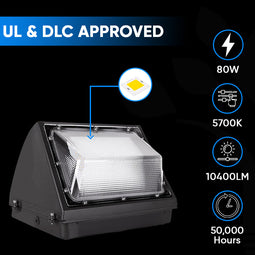 80W LED Wall Pack Light With Photocell Sensor; 10200 Lumens 5700K Bronze Finish; Forward Throw