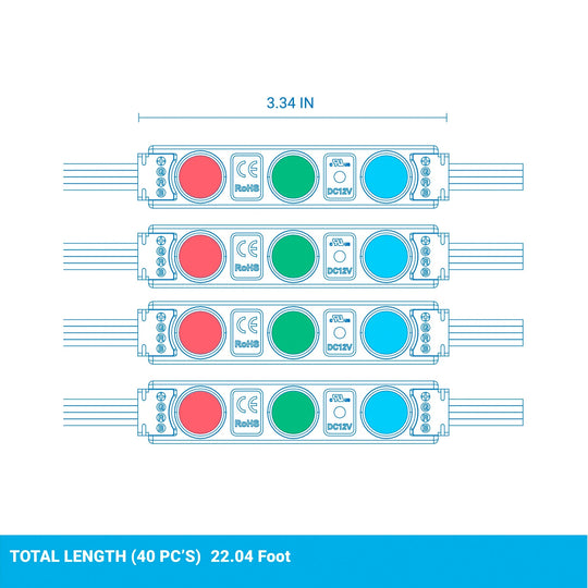 40-Pack LED Light Modules For Signs, 3LEDs/Mod, 0.65W,DC12V,