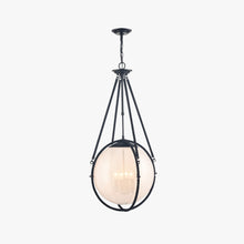 Load image into Gallery viewer, 4-Light Chandelier Light Fixture Black Finish Hardware with Black Rope and Translucency whilte glass ,E12 Base