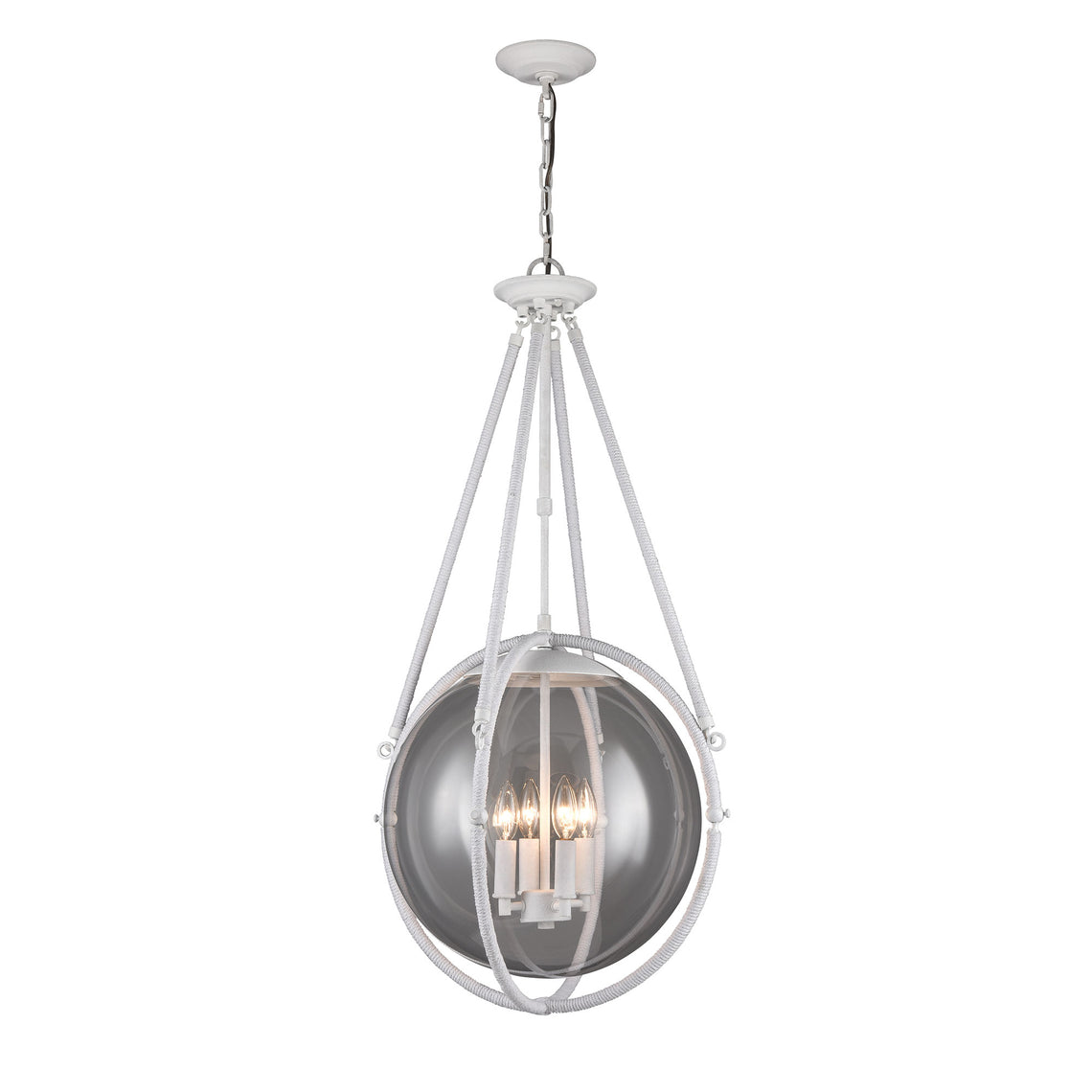 4-Light Chandelier Light Fixture Black Textured White Finish Hardware with White Rope and Clear Glass ,E12 Base