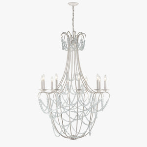 10-Light Traditional Beaded Candle Chandelier Wash Wood Finish with Blue Crystal ,E12 Base