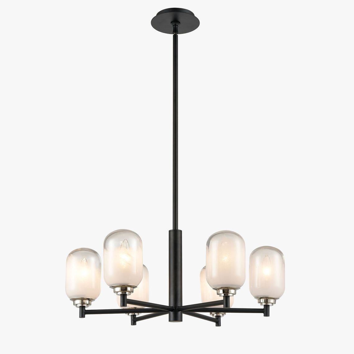 6-Light Black Finish Chandelier Light with Snow Glass, E12 Base