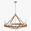 Load image into Gallery viewer, 8-Light Farmhouse Chandelier Diam 34&#39;&#39;, E12 Base, Polished Nickel Finish Hardware with Nature Solid Ashwood