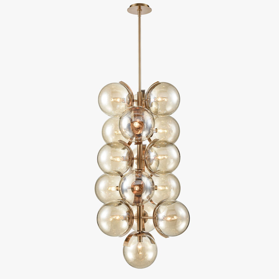 16-Light Modern Glass Ball Bubble Chandelier New Brass Finish Hardware with Mercury Glass, E12 Base