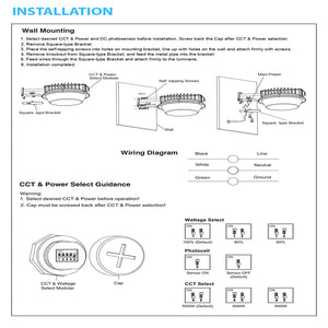 LED Barn Light w/ 3-pin NEMA Photocell, 72/96/120 Wattage Adjustable & 3000K/4000K/5000K CCT Tunable, 120-277V, Dusk to Dawn IP65 Waterproof