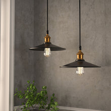 Load image into Gallery viewer, Industrial Pendant Light Fixture, E26 Base, Matte Black Finish with Antique Bronze Top, UL Listed (IVA-7009-BK)