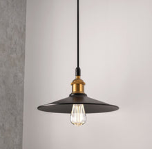 Load image into Gallery viewer, Industrial Pendant Light Fixture, E26 Base, Matte Black Finish with Antique Bronze Top, UL Listed (IVA-7009-BK)