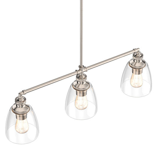 3-Lights Bell Shape - Pendant Lights for Kitchen Island, E26 Base, Clear Glass Shade, UL Listed