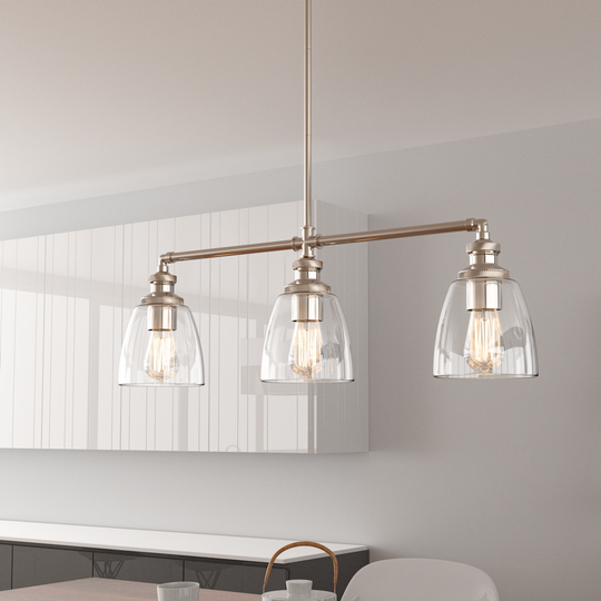 3-Lights Bell Shape - Pendant Lights for Kitchen Island, E26 Base, Clear Glass Shade, UL Listed