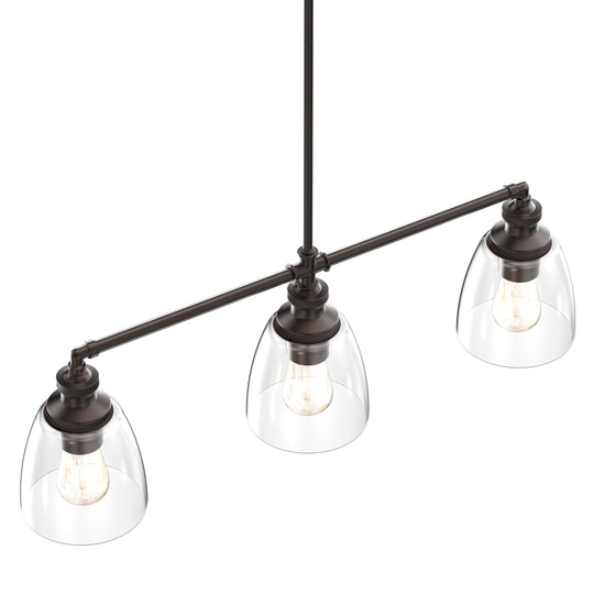 3-Lights Bell Shape - Pendant Lights for Kitchen Island, E26 Base, Clear Glass Shade, UL Listed