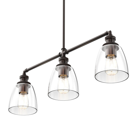 3-Lights Bell Shape - Pendant Lights for Kitchen Island, E26 Base, Clear Glass Shade, UL Listed