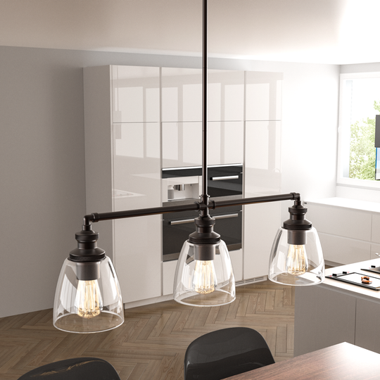 3-Lights Bell Shape - Pendant Lights for Kitchen Island, E26 Base, Clear Glass Shade, UL Listed