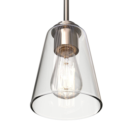 1-Light Flared Glass Modern Pendant Lighting - Clear Glass Shade - E26 Base, UL Listed for Damp Location