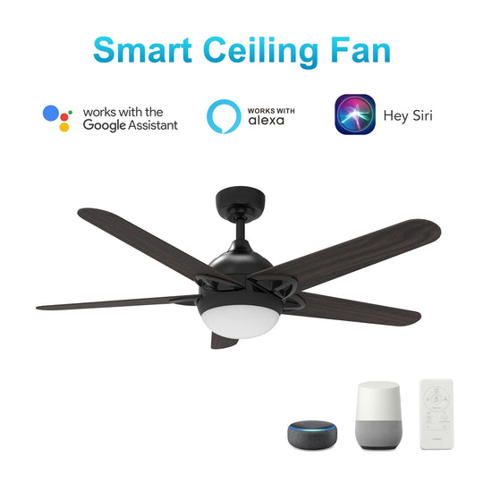 Solasta 52 Inch 5-Blade Best Smart Ceiling Fan With Led Light Kit & Remote - Black/Dark Wood