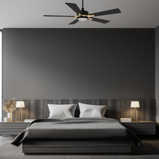 Appleton 52 Inch 5-Blade Best Smart Ceiling Fan With Led Light Kit & Remote Control- Black/Black (Gold Detail)