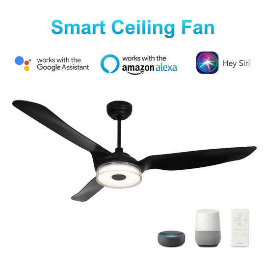 Fletcher 60 Inch 3-Blade Best Smart Ceiling Fan With Led Light Kit & Remote - Black/Black