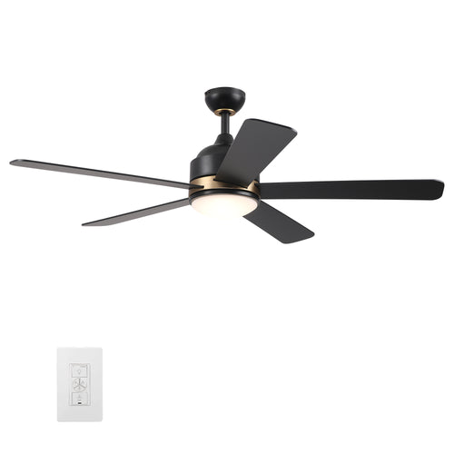 SIMOY 52 inch 5-Blade Best Smart Ceiling Fan with LED Light Kit & Wall Switch - Black/Black (Gold Detail)