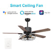 Load image into Gallery viewer, Helston 52 Inch 5-Blade Best Smart Ceiling Fan With Light &amp; Best Smart Wall Switch - Black/Dark Wood &amp; Light Wood (Reversible Blades)