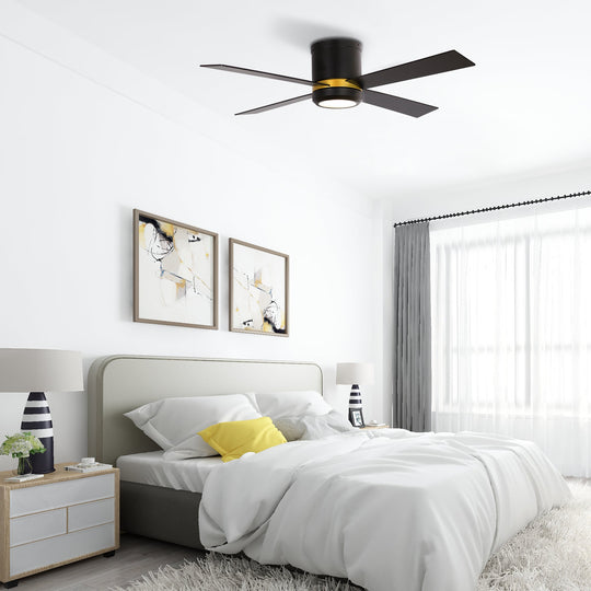 Arlington 52 Inch 4-Blade Flush Mount Best Smart Ceiling Fan With Led Light Kit & Wall Switch - Gold/Black