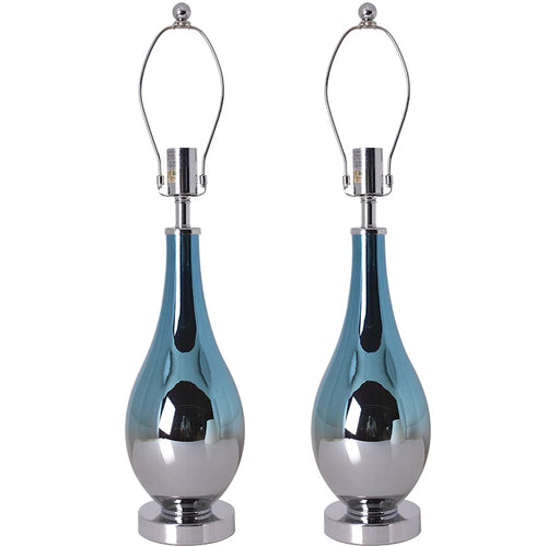 Lola Ombre Droplet Glass Best Table Lamp 28" - Blue Chrome Ombre/Creme (Set of 2)