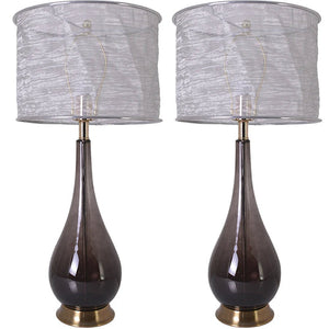 Lola Big Translucent Smoke Gray Ombre Glass Best Table Lamp 30" - Smoke Gray Ombre/Silver Yarn Shade (Set of 2)