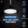 Load image into Gallery viewer, UFO LED High Bay Light 240W/220W/200W Wattage Adjustable, 4000K, 131 LM/W, DLC Premium 1-10V Dimmable, AC120-277V, Commercial LED Light for Barn Workshop Warehouse Gym Airport Lights