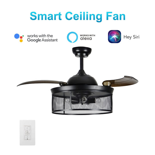 Paloma 42 Inch 3-Blade Retractable Best Smart Ceiling Fan With Wall Switch