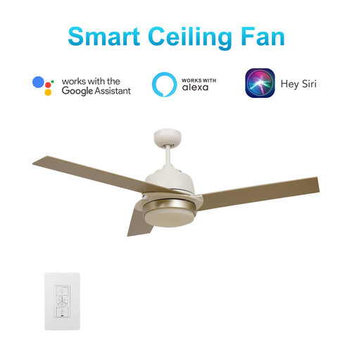 AERYN 52 inch 3-Blade Best Smart Ceiling Fan with Wall Switch - White/Champagne