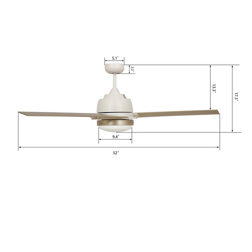 AERYN 52 inch 3-Blade Best Smart Ceiling Fan with Wall Switch - White/Champagne