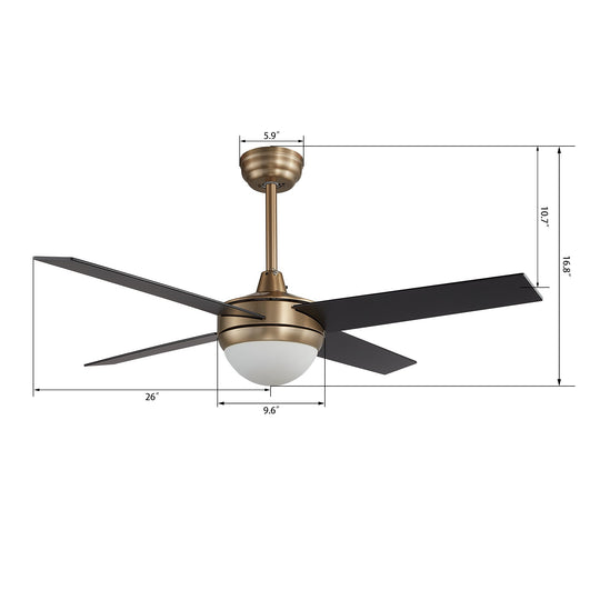 Neva 52 Inch 4-Blade Best Smart Ceiling Fan With Led Light Kit & Best Smart Wall Switch - Gold/Black