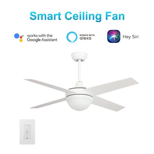 NEVA 52 inch 4-Blade Best Smart Ceiling Fan with LED Light Kit & Best Smart Wall Switch - White/White