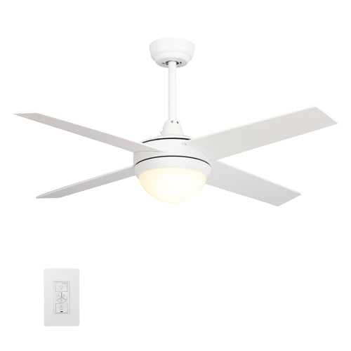 NEVA 52 inch 4-Blade Best Smart Ceiling Fan with LED Light Kit & Best Smart Wall Switch - White/White