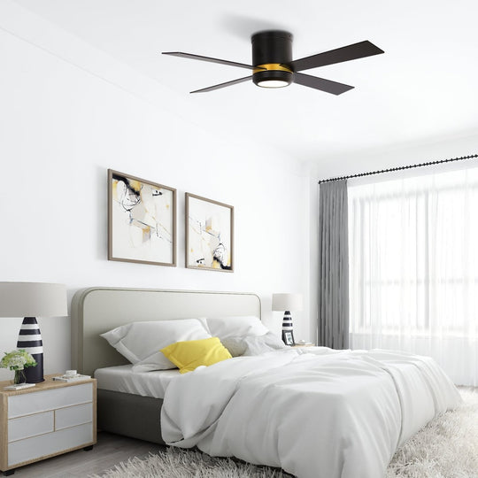 Arlington 52 Inch 4 - Blade Flush Mount Best Smart Ceiling Fan With Led Light Kit & Wall Switch - Gold/Black - LEDMyPlace