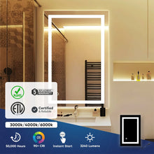Load image into Gallery viewer, Backlit/Frontlit, Vanity Mirror with Lights, Touch Switch, Anti - Fog, Adjustable 3 - Color Temperature &amp; Remembrance, CRI 90+, LED Mirror for Bathroom, Accord Style - LEDMyPlace