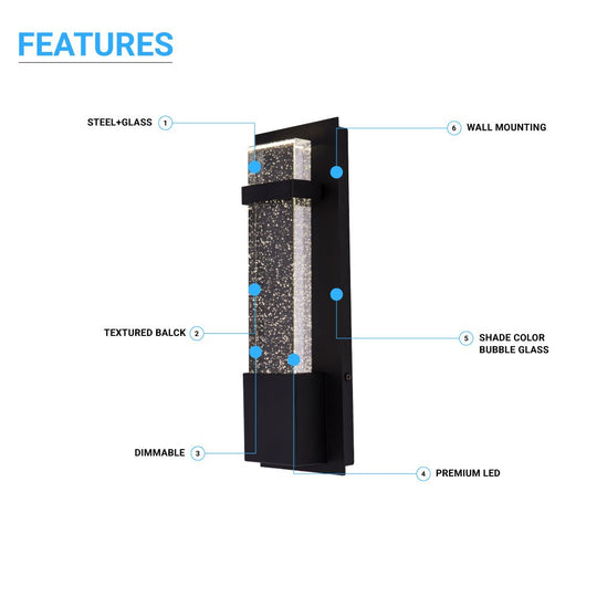 Bubble Glass LED Indoor Outdoor Wall Sconce Light, 12W, Dimmable, 4000K, 600lm, ETL Listed(Wet Location), For Front Door, Doorway, Foyer, Corridor, Balcony, Patio and Porch - LEDMyPlace
