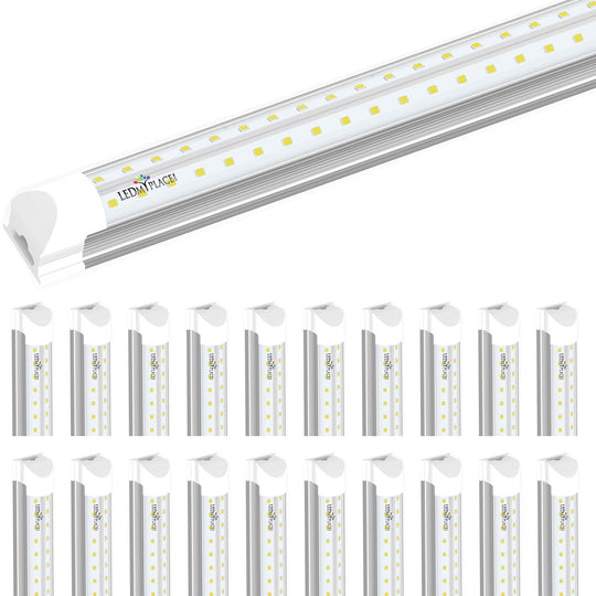 T8 8ft, 60 Watt V Shape LED Integrated Tube 6500K Clear, 210W Equivalent, 7200 Lumens, 100-277V, Plug and Play, Commercial LED Lighting