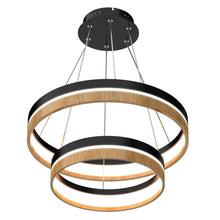 Load image into Gallery viewer, Double Circle Chandelier, 78W, 3000K, 1501 Lumens, Wooden + Matte Black Chandelier, Dimmable Pendant Fixture - LEDMyPlace