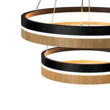 Load image into Gallery viewer, Double Circle Chandelier, 78W, 3000K, 1501 Lumens, Wooden + Matte Black Chandelier, Dimmable Pendant Fixture - LEDMyPlace