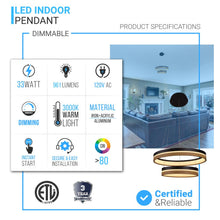 Load image into Gallery viewer, Double Circle Chandelier, 78W, 3000K, 1501 Lumens, Wooden + Matte Black Chandelier, Dimmable Pendant Fixture - LEDMyPlace