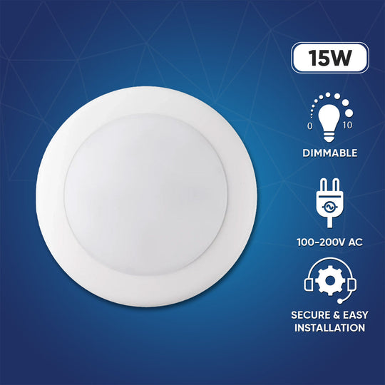 6" LED Disk Downlight, 15W, 5CCT Changeable: 2700K/3000K/3500K/4000K/5000K, 120V AC, Damp Location