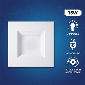 6" Square LED Downlight, 15W, 5CCT Changeable: 2700K/3000K/3500K/4000K/5000K, 120V AC, Baffle Aluminum Trim, Damp Location