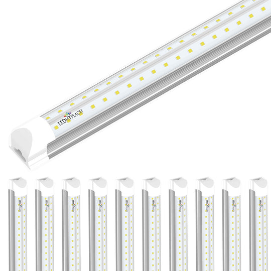 T8 8ft, 60 Watt V Shape LED Integrated Tube 6500K Clear, 210W Equivalent, 7200 Lumens, 100-277V, Plug and Play, Commercial LED Lighting